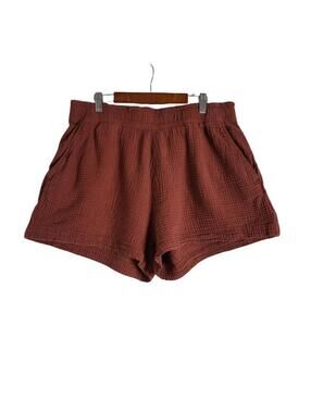 H&M High-waisted Lightweight Crinkled Cotton Gauze Fabric Rust Red Shorts Sz L